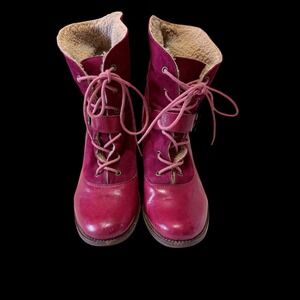 Women's 6.5 Jeffrey Campbell Red Suede Shearling Lined Ankle Lace Up Boots